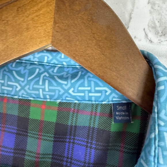 William Murray Light Blue Geometric AOP Performance Golf Polo Mens Small Stretch - Picture 3 of 7